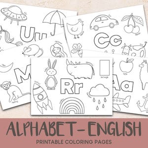 PÁGINAS PARA COLOREAR ALFABETO / Inglés / Páginas para colorear ABC para niños / Hojas para colorear A-Z para estudiantes / Actividad para niños en edad preescolar / Descarga digital