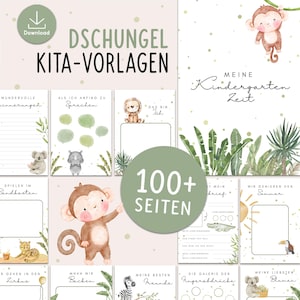 Portfolio map voor kleuterschool – Meer dan 100 sjablonen voor kinderdagverblijven en peuterspeelzalen – Jungle / Safari – Herinneringsmap PDF – Digitale download