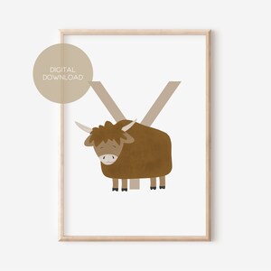 Y - YAK / Inglés, Alemán / ABC, Alfabeto, Letra, Animal, Nombre / Cartel de guardería / Descarga digital