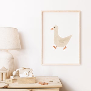 OIE - Animal / Ferme - Blanc / Crème / Naturel / Orange - Illustration pour chambre d'enfant - Affiche et Carte postale - Téléchargement numérique