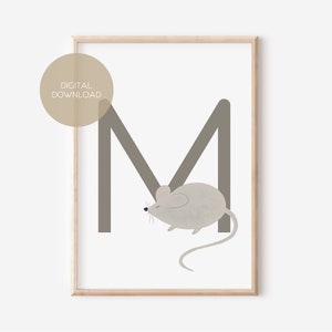 M - MAUS / Englisch, Deutsch / ABC, Alphabet, Buchstabe, Tier, Name / Kinderzimmer Poster / Digitaler Download