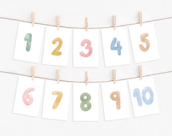 Numbers Flashcards for Kids – 123 Postcards – Learn 1-10 – Number Poster & Cards – Pastel Colors – Preschool and School – Digital Download