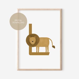 L - LION / Inglese, Tedesco / ABC, Alfabeto, Lettera, Animale, Nome / Poster della scuola materna / Download digitale