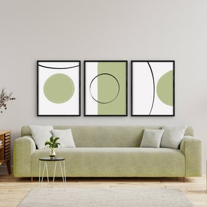 FORMES ABSTRAITES / Vert et Noir / Boho, Lignes, Cercles / Affiches, Cartes postales / Ensemble de 3 / Téléchargement numérique