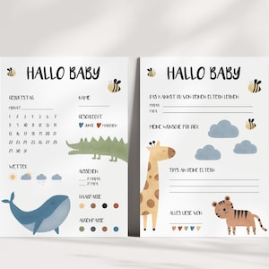 TARJETAS DE FIESTA DEL BEBÉ / Alemán / Animales / Tarjetas de adivinanzas para llenar / Deseos para futuros padres / Juego de baby shower / Descarga digital