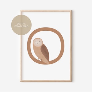 O - OWL / Anglais / ABC, Alphabet, Lettre, Animal, Nom / Affiche de pépinière / Téléchargement numérique