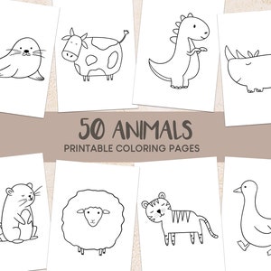 50 Animals – Printable Coloring Pages for Kids – Coloring Book for Toddlers and Preschoolers – Kindergarten Activity – Digital Download