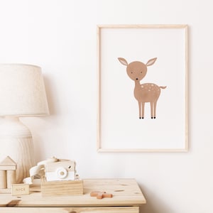 REH - Waldtier - Braun / Beige / Weiß / Natur - Illustration für Kinderzimmer - Poster und Postkarte - Digitaler Download