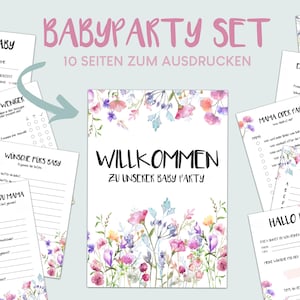SET DE FLORES PARA BABY SHOWER / Alemán / Ramo de acuarela / Juegos para baby shower / Deseos, predicciones, adivinanzas / 10 páginas / Descarga digital