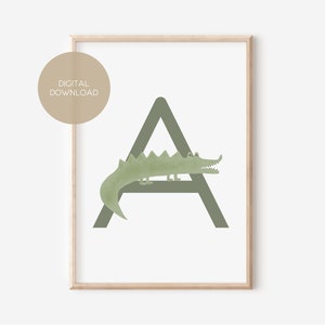 A - ALLIGATOR / Englisch, Deutsch / ABC, Alphabet, Buchstabe, Tier, Name / Kinderzimmer Poster / Digitaler Download
