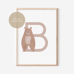 B - BÄR / Anglais, Allemand / ABC, Alphabet, Lettre, Animal, Nom / Nursery Poster / Digital Download