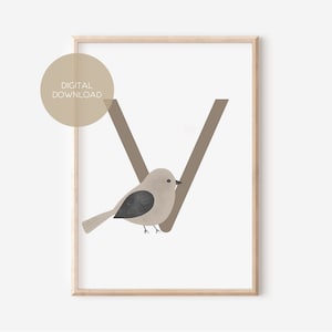 V - VOGEL / Allemand / ABC, Alphabet, Lettre, Animal, Nom / Nursery Poster / Digital Download