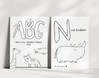 Malbuch ABC – Deutsch – Babyparty Spiel – Tieralphabet A-Z Ausmalbilder – Baby Shower Ausmalbuch – Geschenk für Kinder – Digitaler Download
