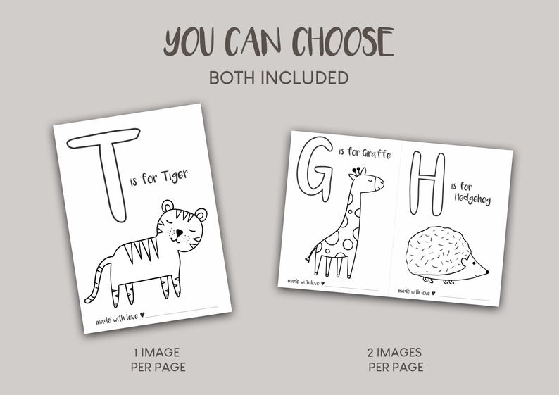 Coloring Book ABC – English – Baby Shower Game – Animal Alphabet A-Z Pages – Printable Coloring Book – Gift for Kids – Digital Download image 2