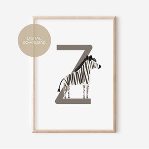 Z - ZEBRA / Inglés, Alemán / ABC, Alfabeto, Letra, Animal, Nombre / Cartel de guardería / Descarga digital