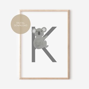 K - KOALA / Englisch, Deutsch / ABC, Alphabet, Buchstabe, Tier, Name / Kinderzimmer Poster / Digitaler Download