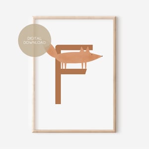 F - FUCHS / Englisch, Deutsch / ABC, Alphabet, Buchstabe, Tier, Name / Kinderzimmer Poster / Digitaler Download