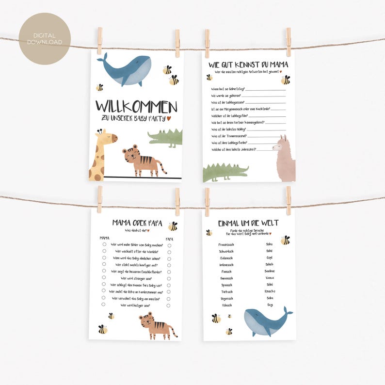 BABY PARTY XXL SET / German / Guessing Games, Wishes, Alphabet Cards