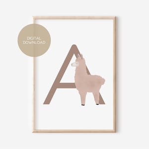 A - ALPAGA / Anglais, Allemand / ABC, Alphabet, Lettre, Animal, Nom / Nursery Poster / Digital Download