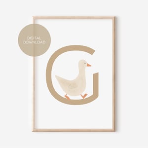 G - GANS / Anglais, Allemand / ABC, Alphabet, Lettre, Animal, Nom / Nursery Poster / Digital Download