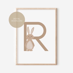 R - CONEJO / Inglés / ABC, Alfabeto, Letra, Animal, Nombre / Cartel de la guardería / Descarga digital