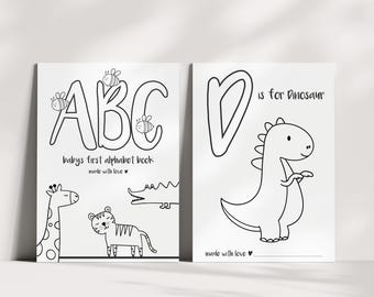 Malbuch ABC – Englisch – Babyparty Spiel – Tieralphabet A-Z Ausmalbilder – Baby Shower Ausmalbuch – Geschenk für Kinder – Digitaler Download