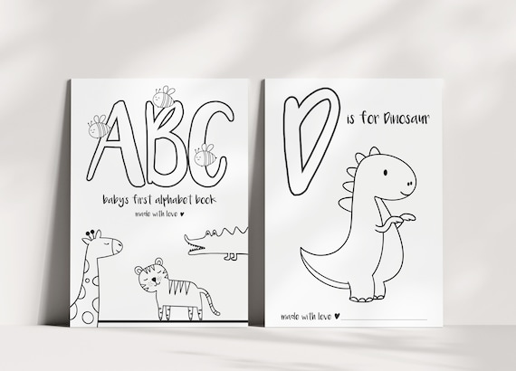 Malbuch ABC – Englisch – Babyparty Spiel – Tieralphabet A-Z Ausmalbilder – Baby Shower Ausmalbuch – Geschenk für Kinder – Digitaler Download