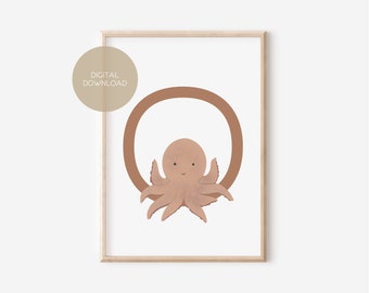 O - OCTOPUS / English, German / ABC, Alphabet, Letter, Animal, Name / Nursery Poster, Postcard / Digital Download