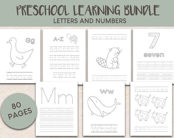 LEARNING BUNDLE / PRESCHOOL / English / Letters+numbers / Write+count / Animals / A-Z / 1-10 / Coloring pages for kids / Digital download