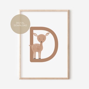 D - DEER / Anglais / ABC, Alphabet, Lettre, Animal, Nom / Nursery Poster / Digital Download