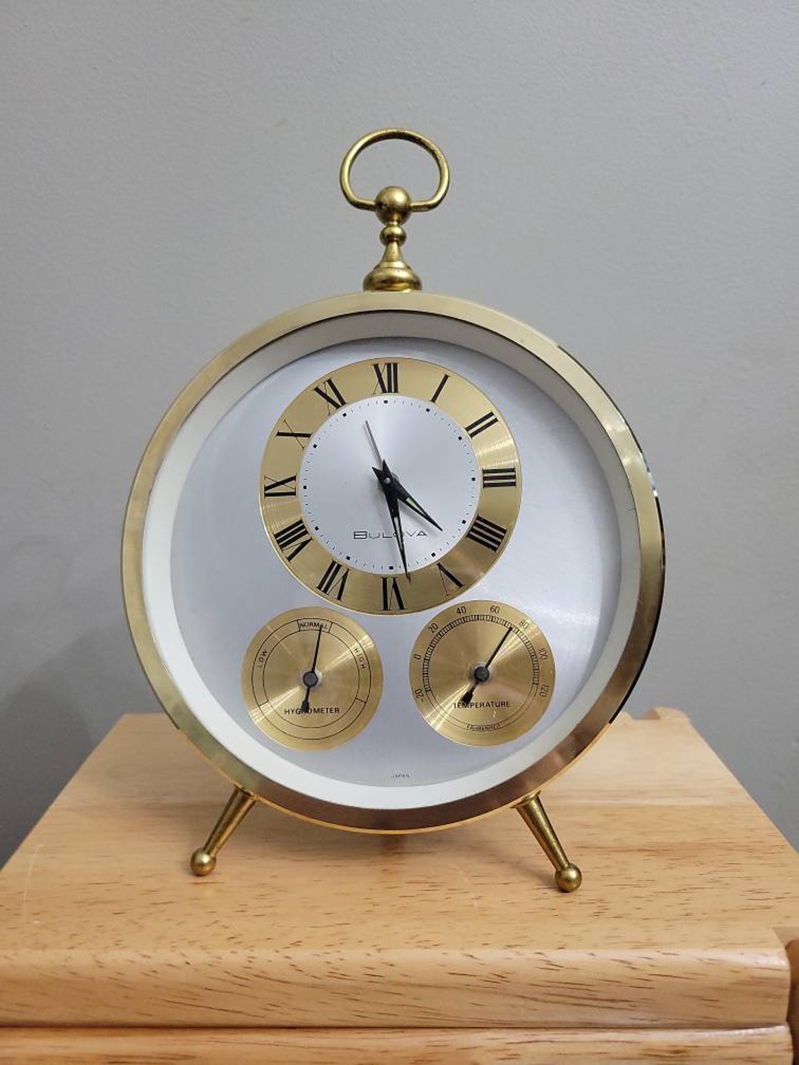 Vintage Bulova Mechanical Mantel Weather Clock Hygrometer Etsy