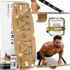 Liegestütze Brett Pro – Maximal effektives Brusttraining mit Balance + Widerstandsfunktion – Push up Board Holz – Brust Trainingsgerät