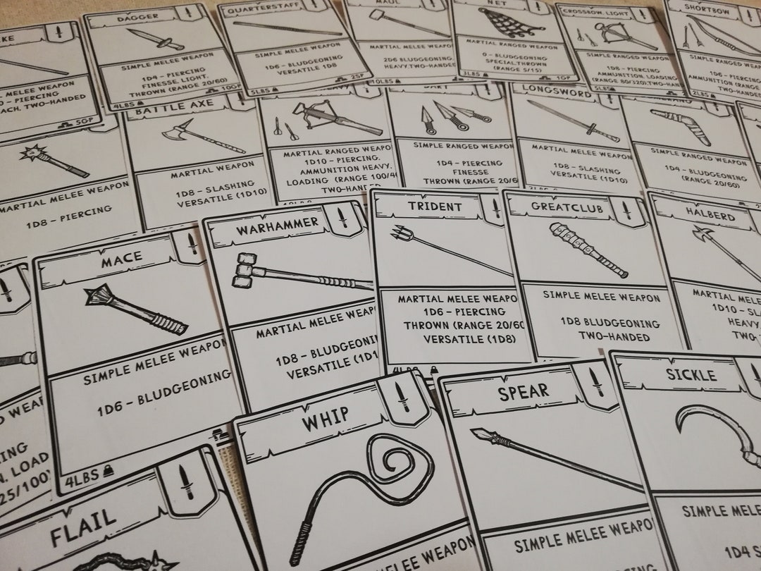 Printable Item Cards - Basic Weapons for Dnd - Black &amp; White - Etsy