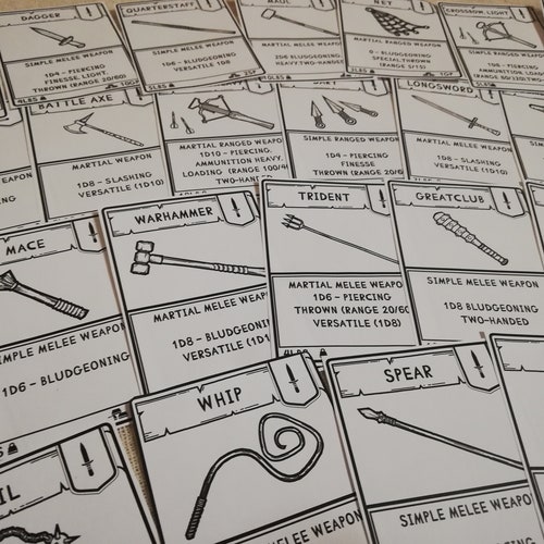 Printable Item Cards Basic Weapons for Dnd Black & White Etsy