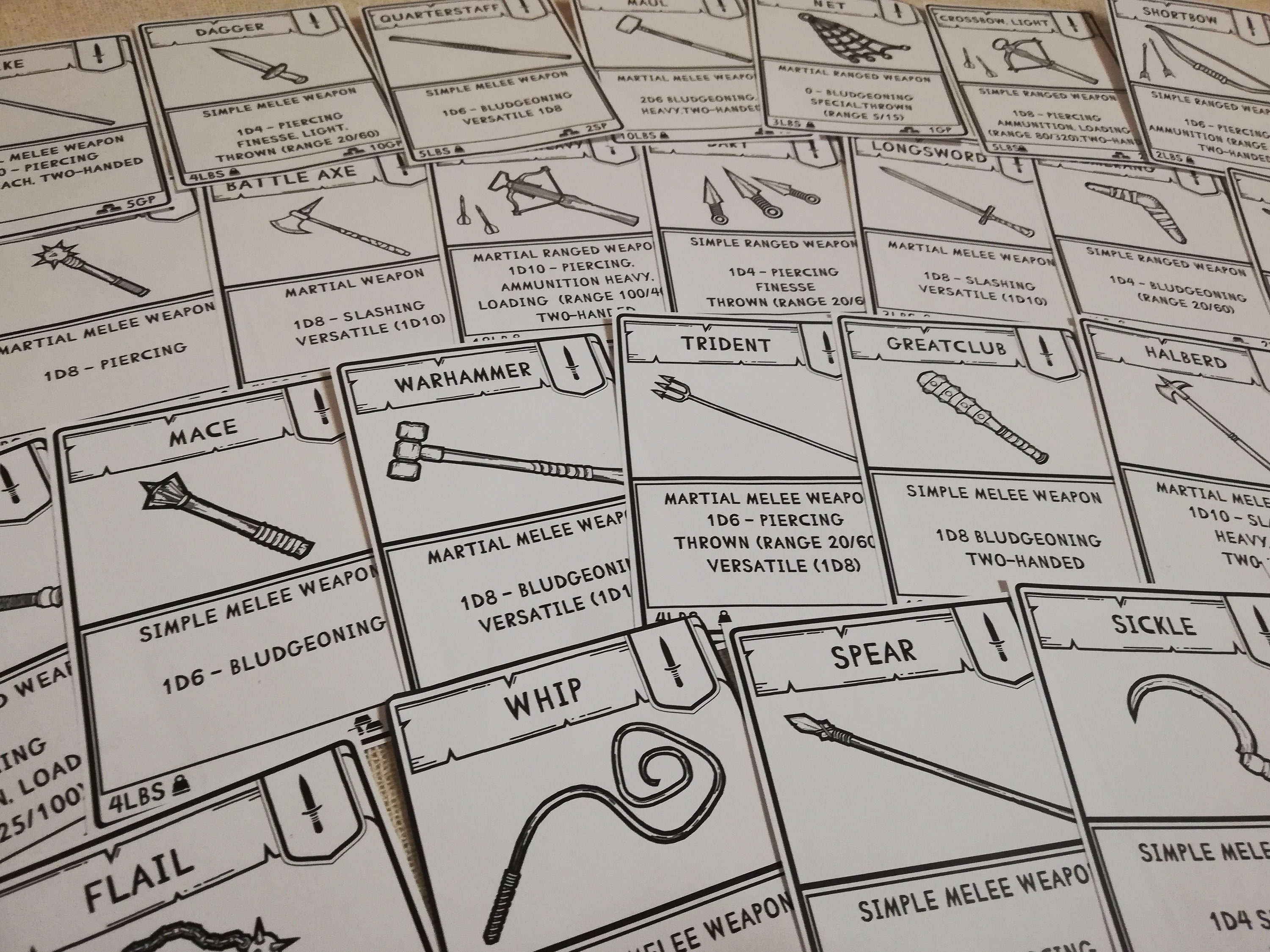 Printable Item Cards Basic Weapons for Dnd Black & White Etsy