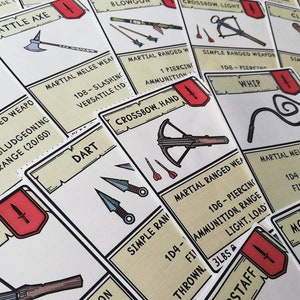 Cartes d'objets imprimables - Armes de base pour le MDN - Couleur