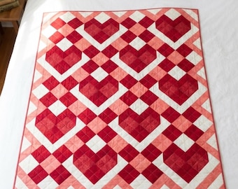 Molde de colcha em formato de coração em PDF, patchwork para bebê menina no Dia dos Namorados (download instantâneo)