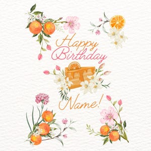 Cartão de aniversário floral laranja