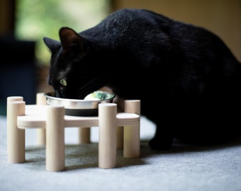 Cat single dining table, Cat raised feeder, Cat elevated bowl, Wooden cat feeder, Modern cat furniture, Handmade high quality cat furniture