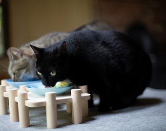 Cat double dining table, Cat raised feeder, Cat elevated bowl, Wooden cat feeder, Modern cat furniture, Handmade high-quality cat furniture