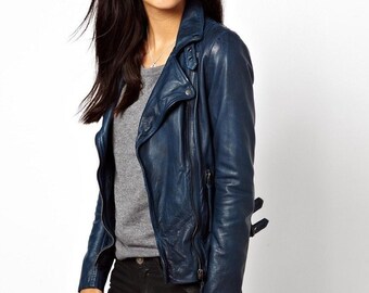 navy blue jacket leather