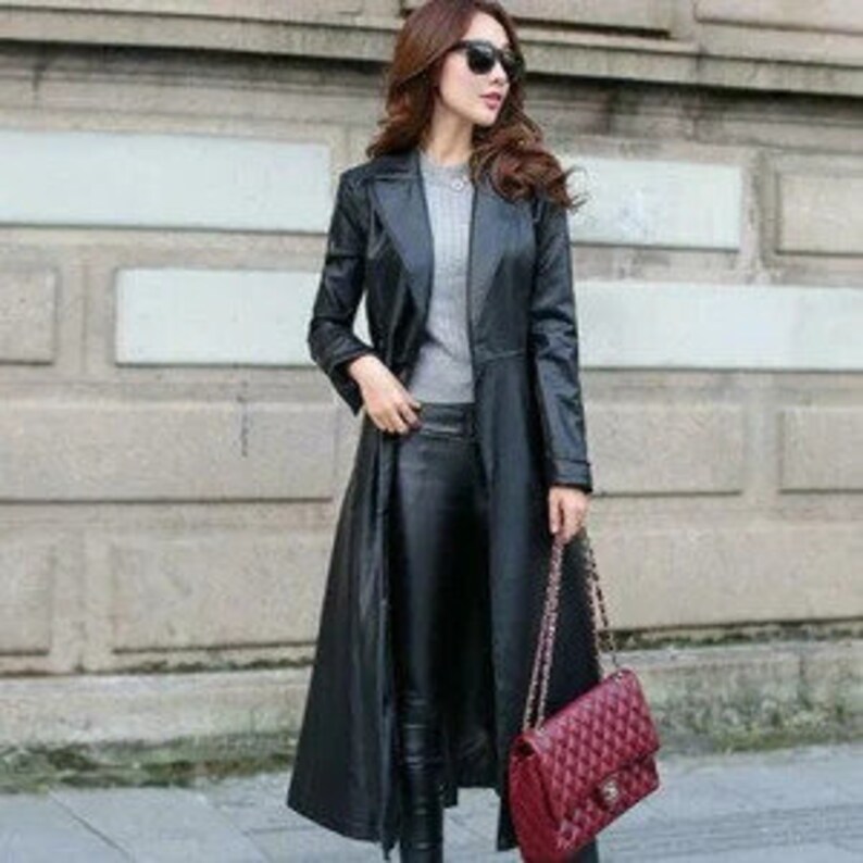 TAE Leather women#39;s Handmade  long overcoat with Genuine Lam