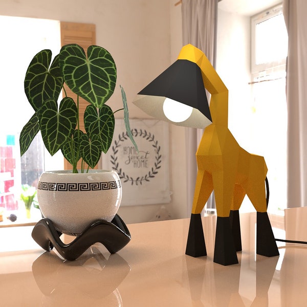 Gabarits lampe girafe Papercreafts Pdf, gabarit PDF Low Poly/ Papercraft/ Origami/ décoration