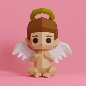 Charmante kleine engel Papercraft Kit - DIY-knutsels om een papieren engel te maken (PDF- en DXF-formaat, Letter-formaat vellen)