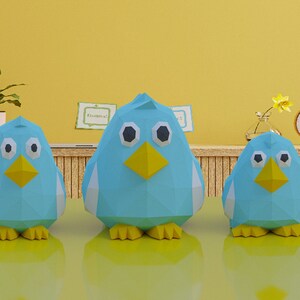 Babyvogels Papercrafts PDF, trio van vogels, vogels, 3D-papiersculptuursjablonen en instructies