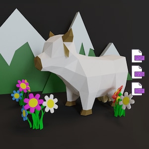 Cow Papercrafts PDF、FDX、SVG、3D 紙彫刻のテンプレートと説明書