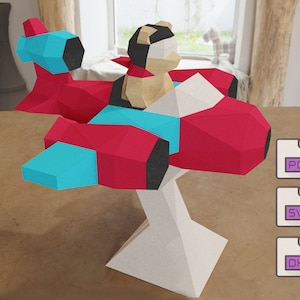 Aviator Bear Papercrafts-Vorlagen PDF, SVG, DXF, Papercraft-Kit DIY 3D Papercraft-Skulptur