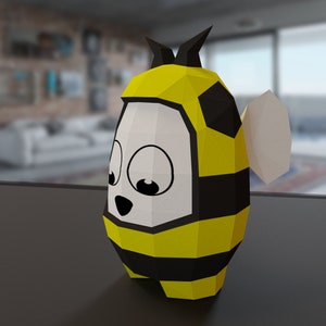Ei als Bienenbaby verkleidet. Papercrafts PDF, 3D-Papierskulptur-Vorlagen und Anleitungen