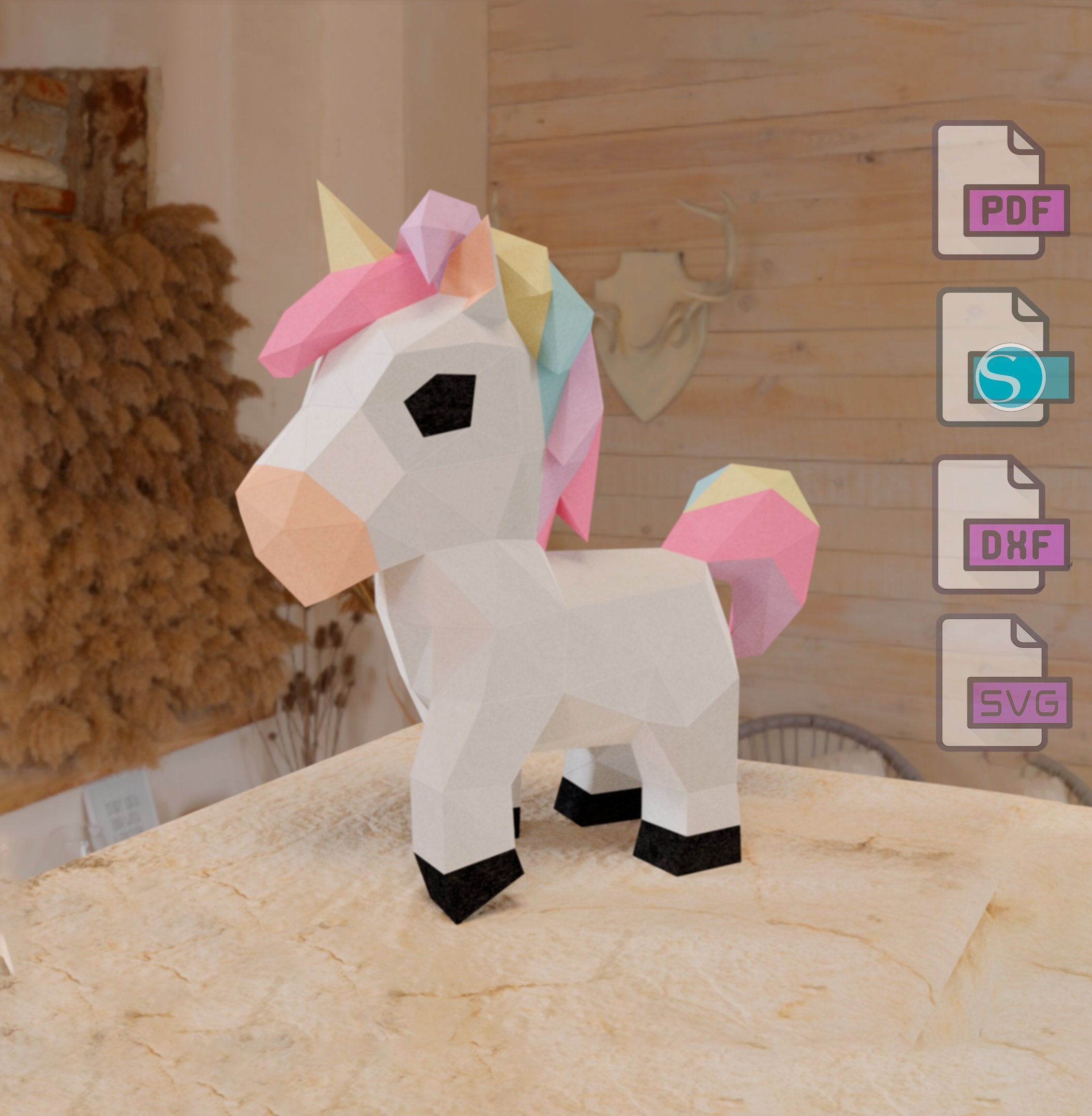 Unicorn templates, Papercrafts PDF, SVG, Silhouette Studio ,DXF