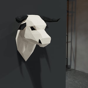artesanato em papel com cabeça de touro, modelos PDF de troféu de touro, escultura em papel 3D